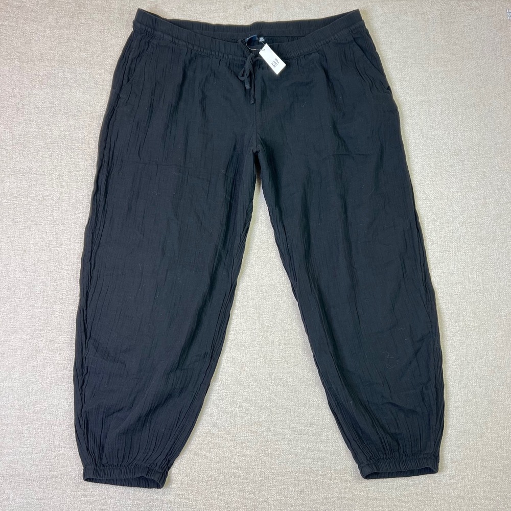 NEW Gap Womens XXL Black Cotton Gauze Jogger Pants Elastic Waist Drawstring Boho